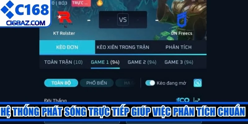 Hệ thống phát sóng trực tiếp giúp việc phân tích kèo Esport C168 chuẩn xác